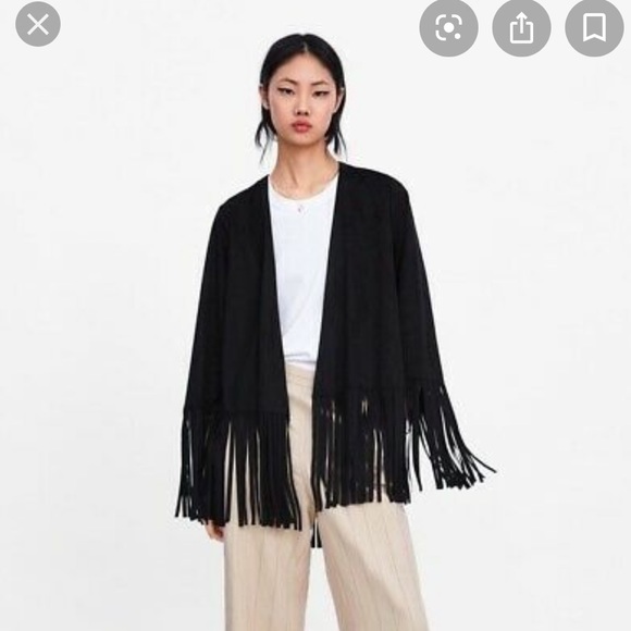 zara black fringe jacket